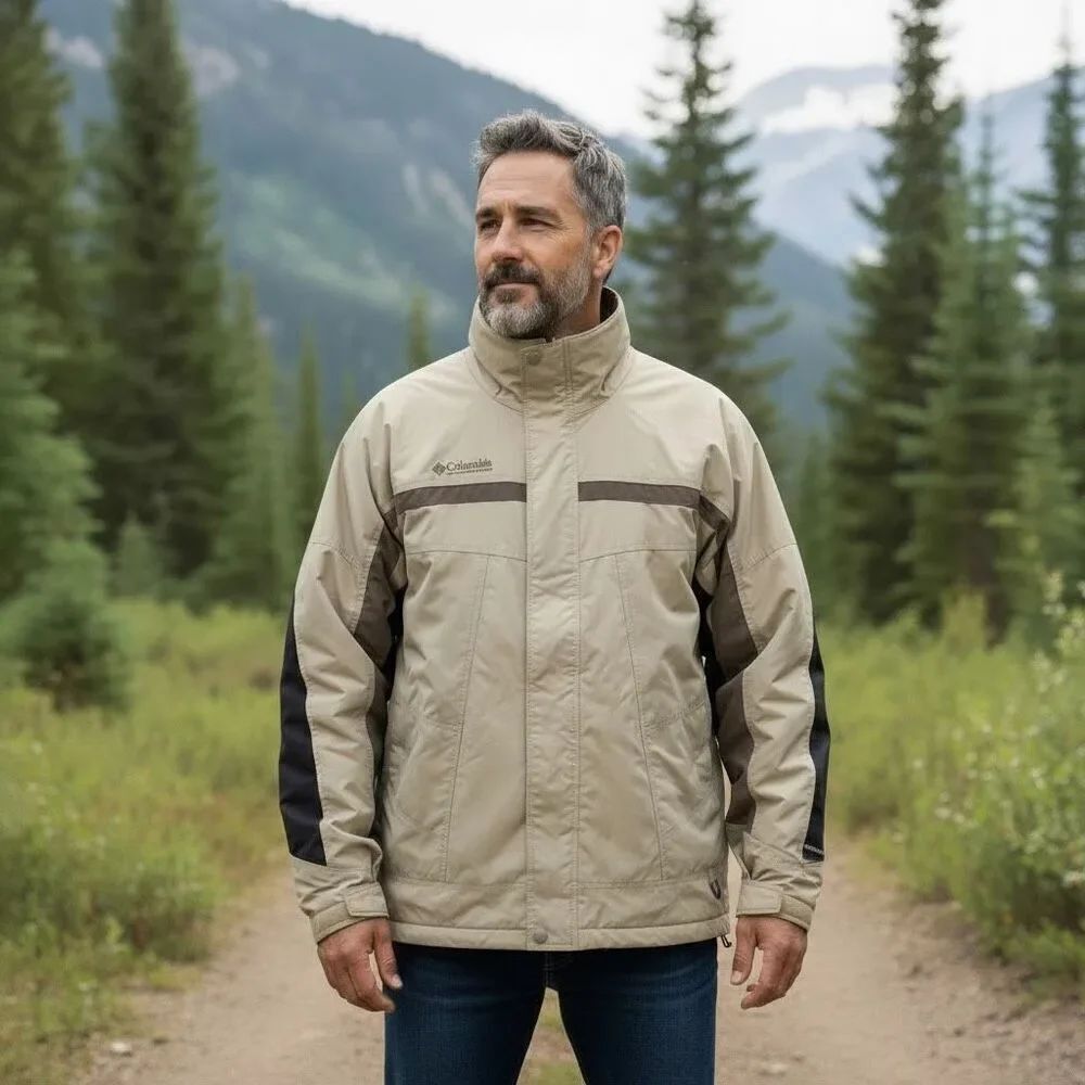 Vintage Columbia Alsea River Parka Ski Snow Jacket Tan Brown Men Size XL SM5186